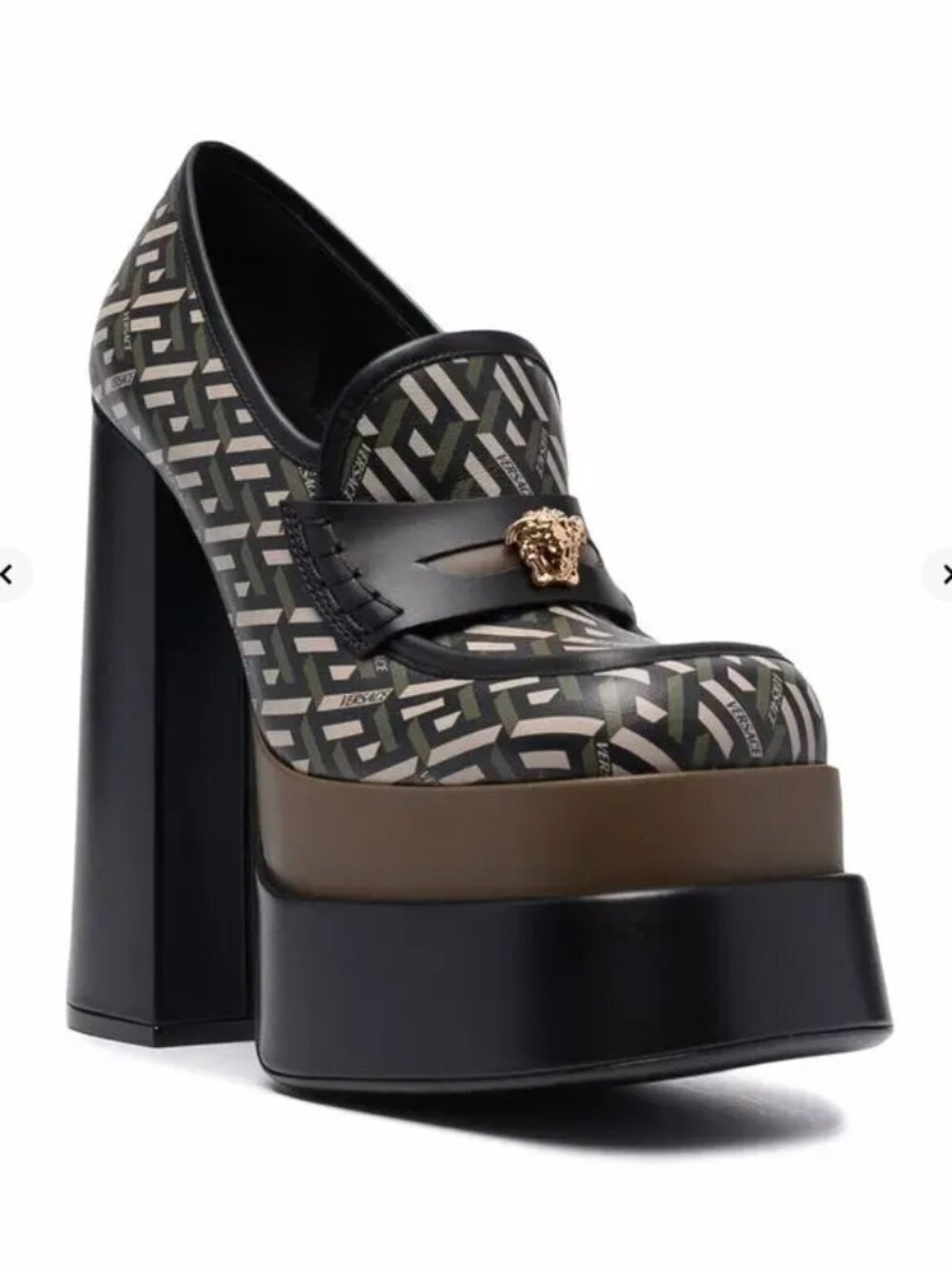 Versace La Greca Print Platforms Loafers Juno Gold Medusa Logo Designer Size 40